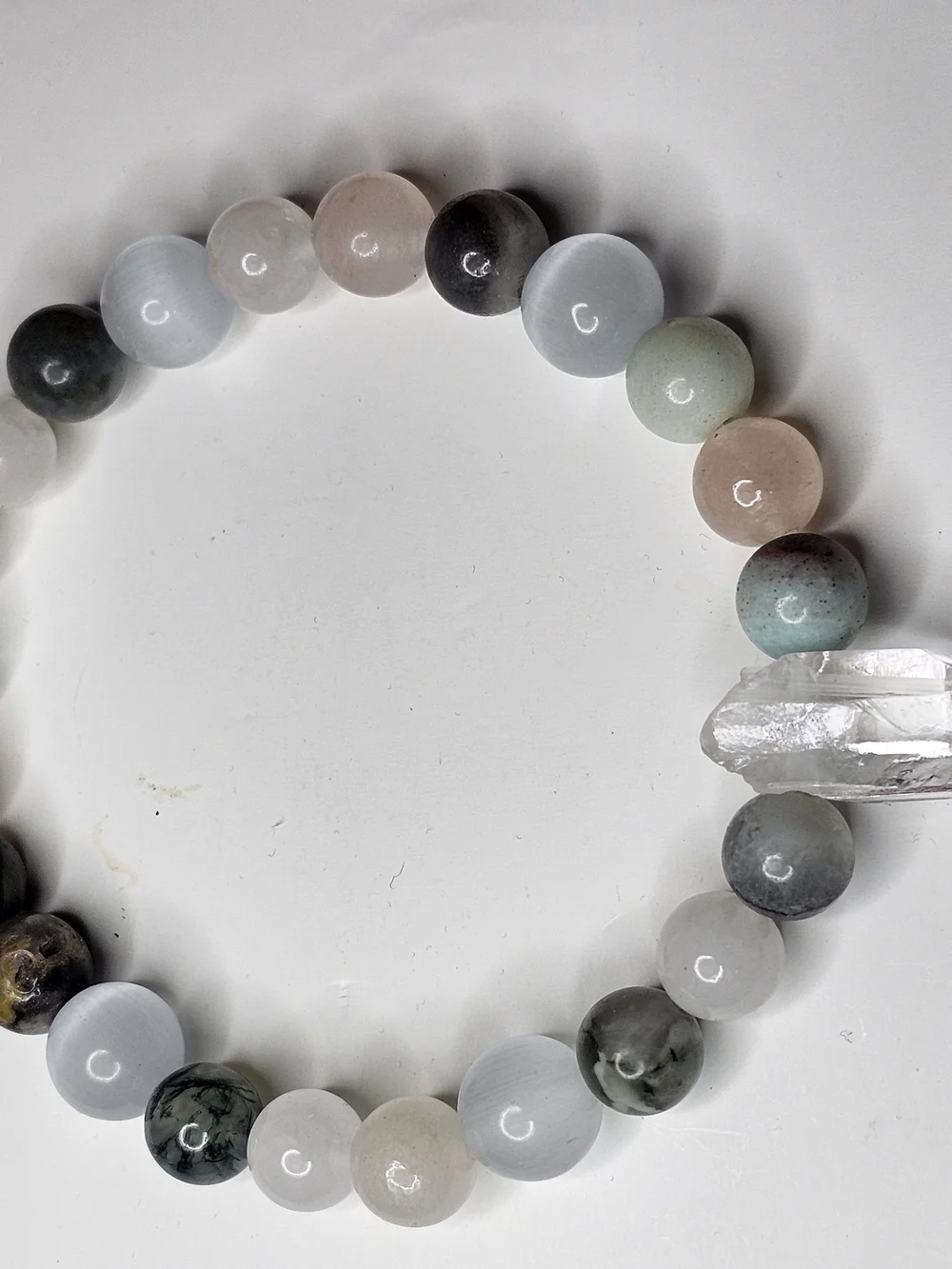 Multicolor Pastel Beaded Bracelet with Clear Quartz Accent
